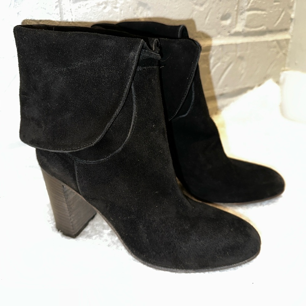 New Free People Mila Heel Boot Black Suede Fold Over Size 7 - Picture 4 of 9